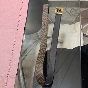 Fendi Monogram Brown and Black Belt with Gold Buckle